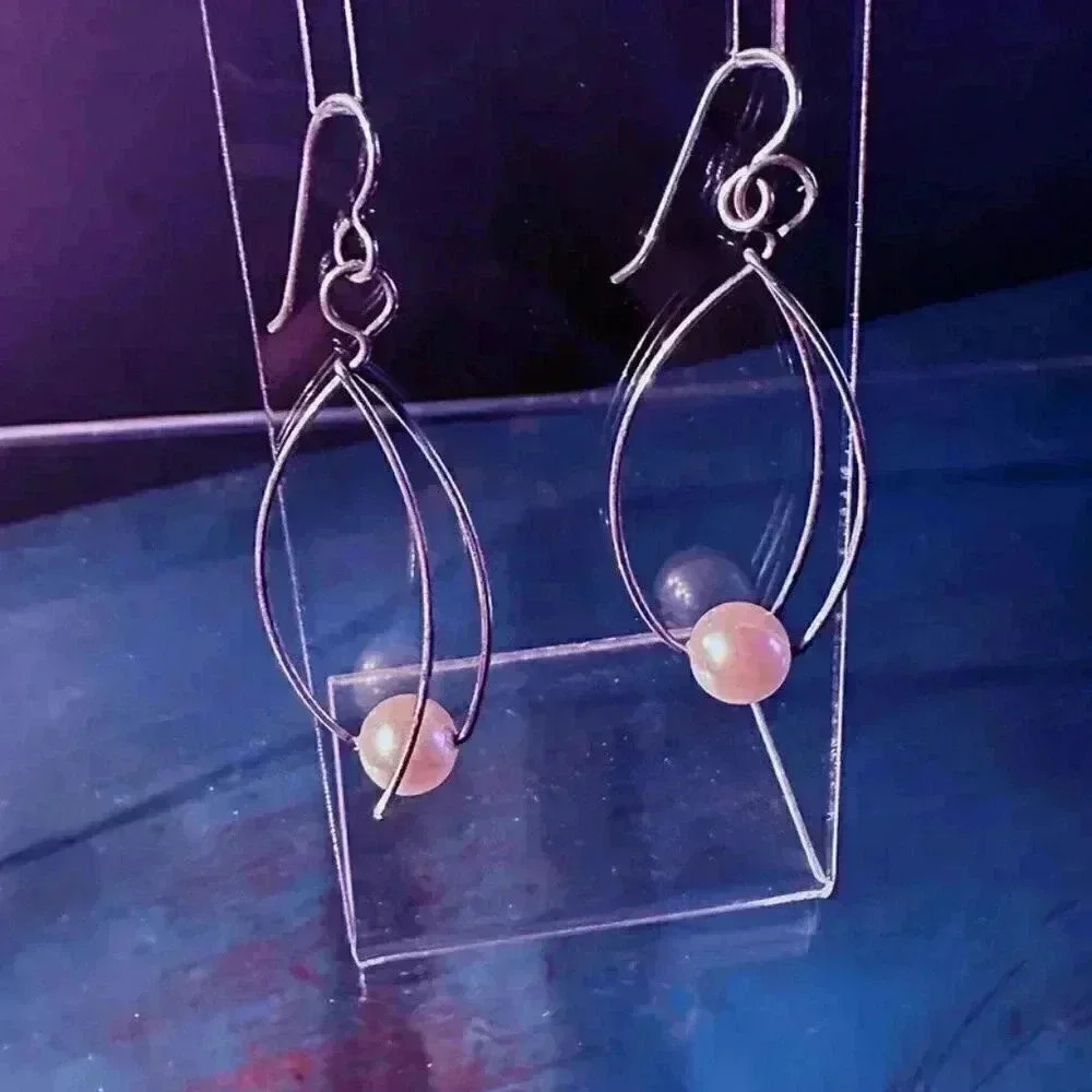 Sterling Silver Pearls in Cages Drop Earrings